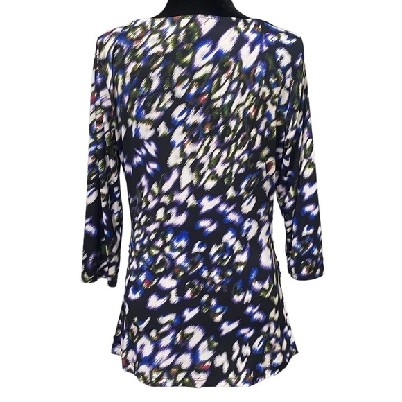 Vince Camuto Abstract Cowl Neck Blouse Black Blue Draped Top Large - Picture 4 of 7